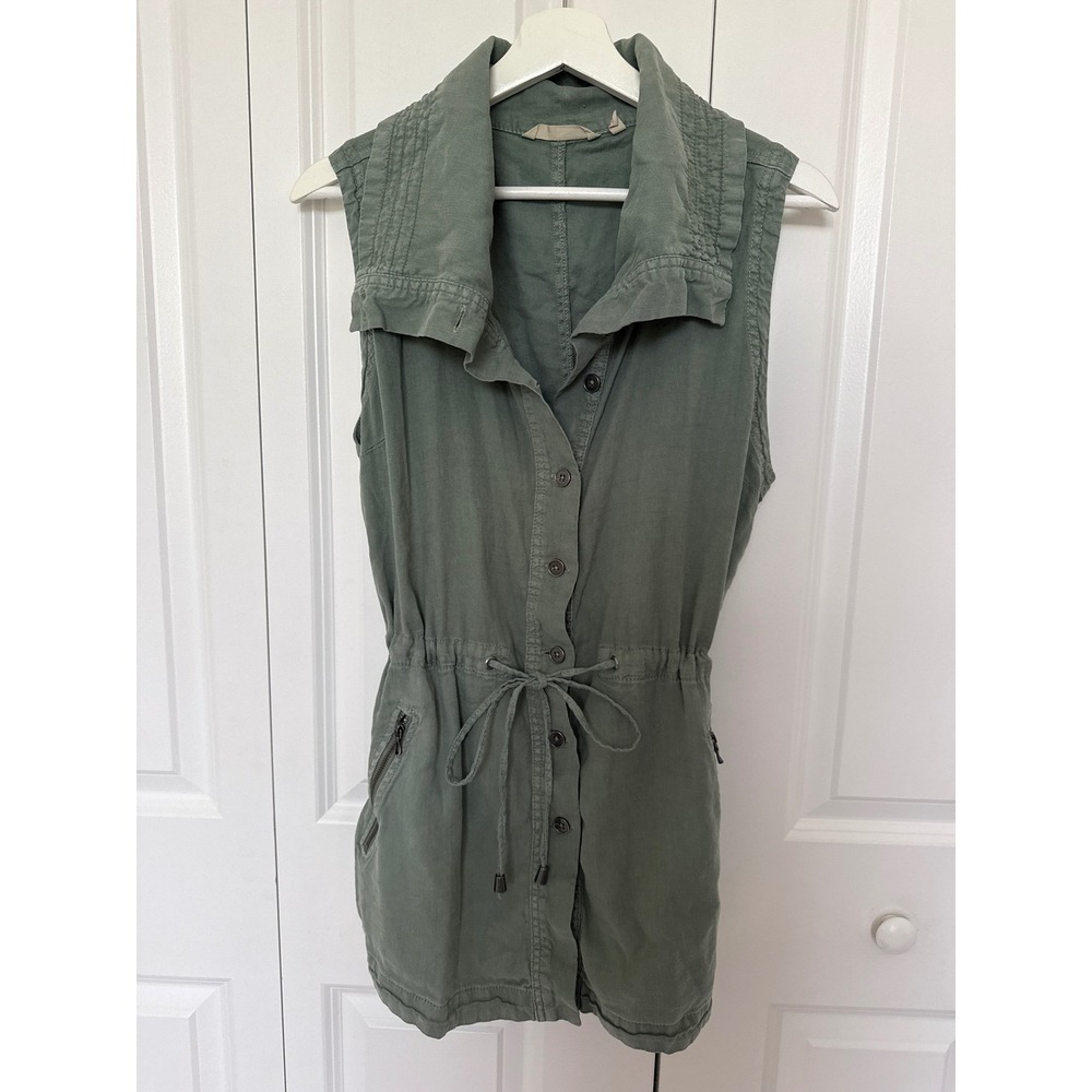 Soft Surroundings Sage Green Linen Blend Utility Vest Drawstring‎ Waist 2FE54 L